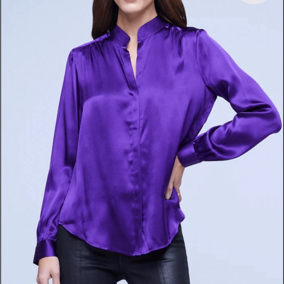 NWT L’agence silk Bianca blouse in deep Violet small - Picture 1 of 4